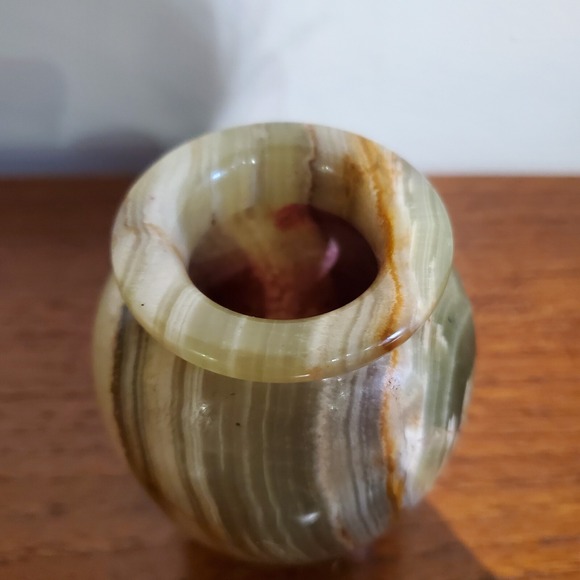Onyx Polished Stone Vase Brown, tan, green,‎ cream 4" Tall - Picture 7 of 10